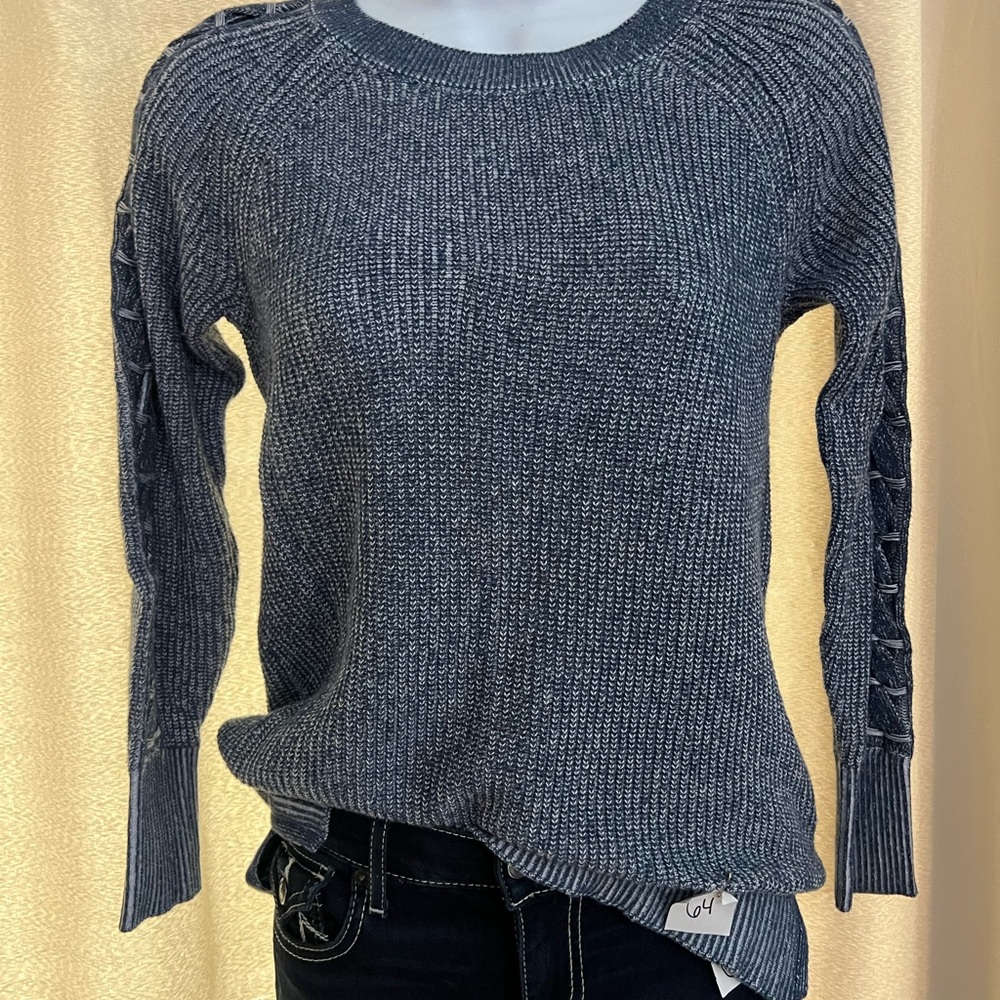 LC Lauren Conrad Charcoal Sweater with Textured Sleeves